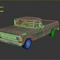 Vintage Green Old Classic Single Cab Pickup Truck Shiny Surface With Reflection
