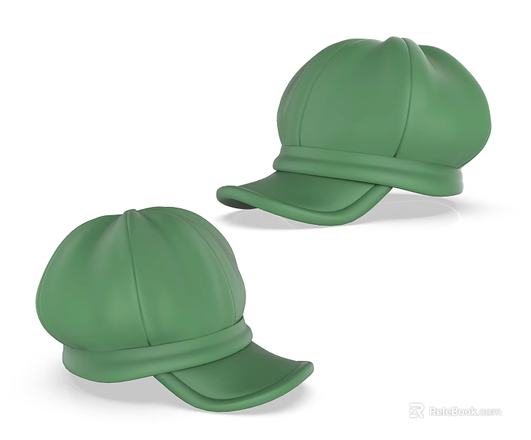 Two Green Stylish Cap Hats With Rounded Crown And Curved Brim Design 3d model