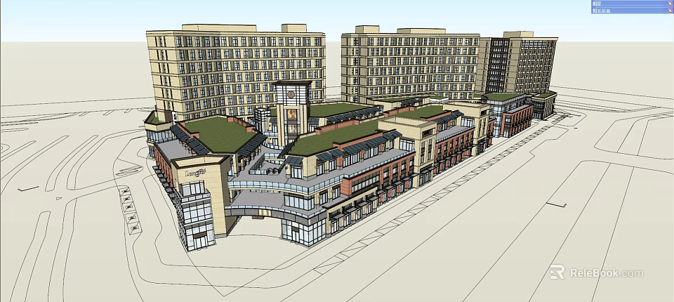 Modern Commercial Complex With Multi Story Buildings Green Roofs And Retail Spaces 3d model 