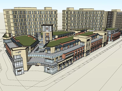 Modern Commercial Complex With Multi Story Buildings Green Roofs And Retail Spaces 3d model