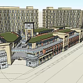 Modern Commercial Complex With Multi Story Buildings Green Roofs And Retail Spaces