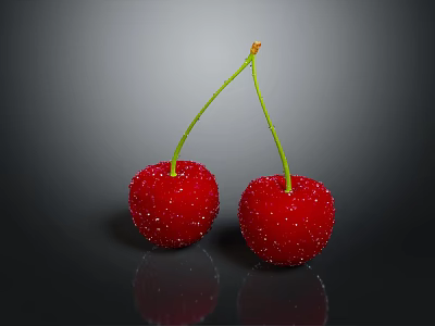 Fresh Red Cherries With Shiny Water Droplets On Dark Background Showcasing Vibrant Reflection 3d model