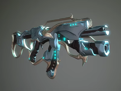 Futuristic Sci Fi Weapon With Blue Luminous Accents And Metallic Design 3d model