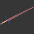 Long Blade Sword With Red Hilt Metal Decoration On Gradient Gray Black Background With Reflection