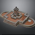 Traditional Architectural Structure With Red Square Platform And Circular Base Design