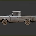 Old White Rusty Pickup Truck with Dirty Exterior Isolated on Gray Background