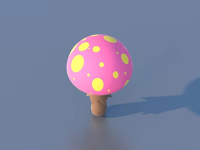 Pink Mushroom Shaped Household Decor With Yellow Polka Dots And Brown Base 3d model