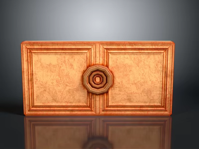Wooden Paneled Door With Central Round Decorative Ornament And Carved Design 3d model