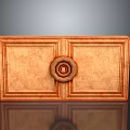 Wooden Paneled Door With Central Round Decorative Ornament And Carved Design