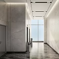 Modern Elevator Lobby With Sleek Doors Marble Walls Ceiling Lights And Marble Flooring 3d model