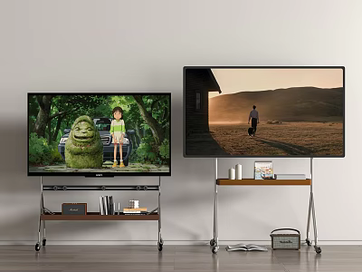 Two Flat Screen TVs On Mobile Stands In Room 3d model Two Flat Screen TVs On Mobile Stands In Room 3d model