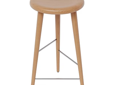 Modern Wooden Single Bar Stool With Sleek Legs And Metal Support 3d model