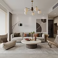 Modern Living Dining Room Interior With Sofa Coffee Table Chandelier And Area Rug