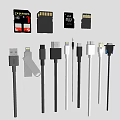 Mobile Digital Accessories With SD microSD Cards USB C Lightning Data Cables 3d model
