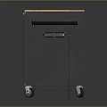 Black Tool Cabinet With Wooden Top And Storage Drawers For Workshop Use