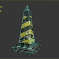 Worn Traffic Cone With Yellow Black Stripes Square Base And Top Loop