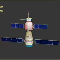 Satellite Spacecraft Equipment With Blue Solar Panels Red Logo And White Main Body Structure