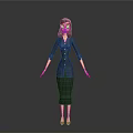 3D Female Character Model With Red Hair And Black Dress Standing Pose