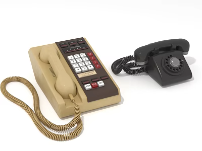 Vintage Telephones Display Beige Push Button And Black Rotary Dial Classic Models 3d model