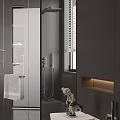 Modern Bathroom Interior With Glass Shower Enclosure Marble Floor And Wall Hung Toilet