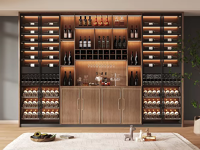 Modern Wine Cabinet Interior Design With Multiple Bottle Racks And Glass Shelves 3d model