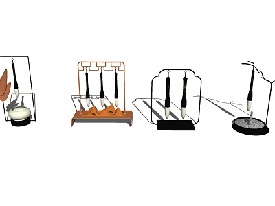 Decorative Ornament Set with Metal Stands Wooden Black Round Bases and Slender Decorative Parts 3d model