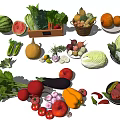 Fresh Organic Vegetables And Fruits Display With Basket Crate And Assorted Produce