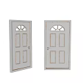 White Wooden Hinged Doors With Arched Glass Windows And Rectangular Panes For Home Interior