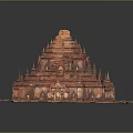Ancient Multi tiered Red Brick Temple Architecture With Ornate Carvings And Green Top