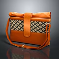 Orange Shoulder Bag with Black and White Diamond Pattern and Orange Strap 3d model