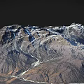 Snow-capped mountain range with winding river through valley and rocky terrain 3d model