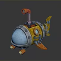 Yellow Underwater Submarine With Blue Transparent Cockpit Orange Periscope Fins And Thrusters