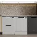 Modern Kitchen Appliances Featuring Three Dishwashers In Different Colors With Cabinets Textured Backsplash 3d model