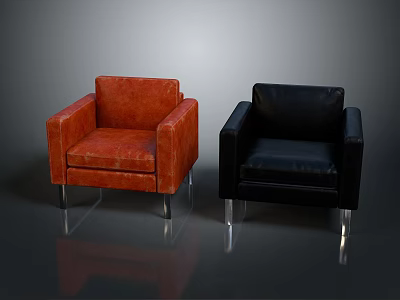 Modern Orange And Black Leather Accent Chairs With Shiny Metal Legs For Home Decor 3d model
