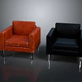 Modern Orange And Black Leather Accent Chairs With Shiny Metal Legs For Home Decor