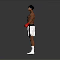Shirtless Man Wearing Red Boxing Gloves White Shorts And White Sneakers Standing Against Gray Background