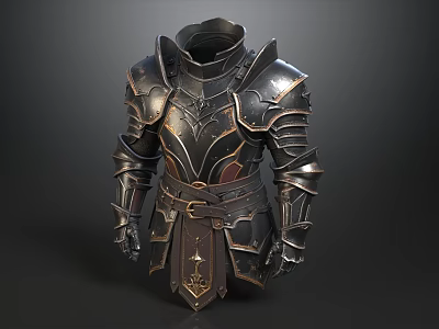 Exquisite Dark Medieval Knight Full Armor With Delicate Golden Trim And Practical Leather Belts 3d model