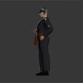 3D Game Movie Character In Dark Uniform With Brown Waist Bag And Rope