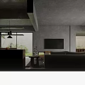 Modern Living Room Interior Design With Gray Walls Black Pendant Light And Green Outdoor View