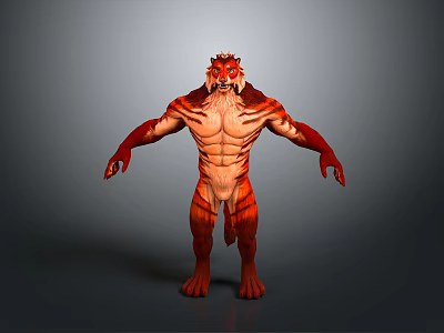 Red Muscular Lion Head Mythical Creature 3D Model With Detailed Body 3d model