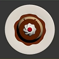 Delicious Smooth Cream Dessert Topped With Whipped Cream Cherry And Chocolate Sauce On White Plate