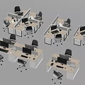 Modern Office Workspace With Multiple Desks Computers Office Chairs And Partition Dividers 3d model