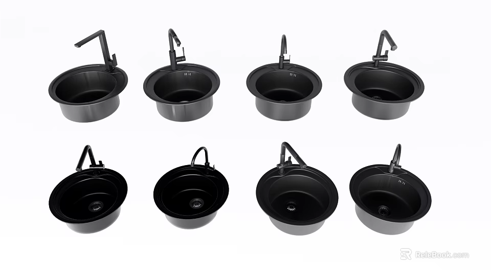 Modern Black Kitchen Sinks with Faucet Attachments in Multiple Designs for Home Use 3d model 