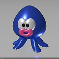 Blue cartoon octopus with big white eyes black pupils pink mouth and multiple blue tentacles