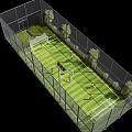 Fenced Outdoor Football Field With Green Grass Goals And Active Players