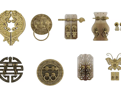 Traditional Chinese Decorative Door Handles With Carved Patterns And Vintage Designs 3d model