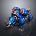 Futuristic Blue Armored Mechanical Rhino With Detailed Design And Red Lights