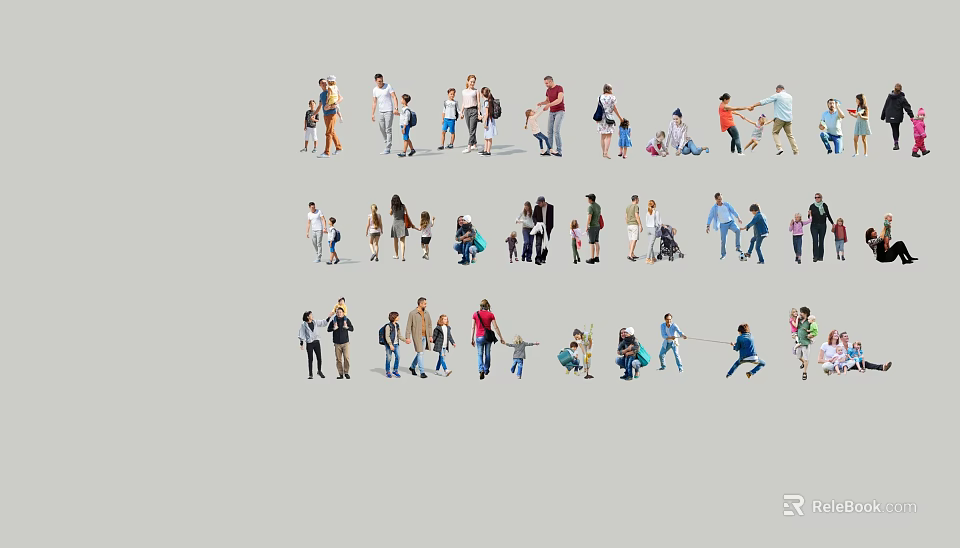 Diverse Group of People in Various Poses Interacting Together with Different Activities 3d model 