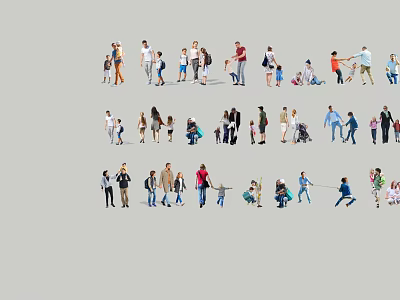 Diverse Group of People in Various Poses Interacting Together with Different Activities 3d model