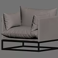 Light Beige Fabric Single Sofa With Grey Metal Frame And Soft Cushions 3d model